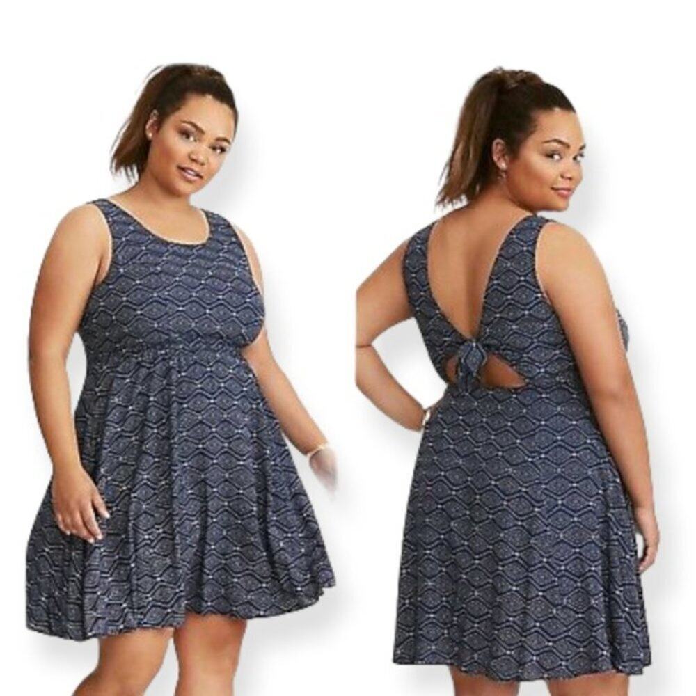 TORRID Sleeveless Border Print Tie Open Back Challis Dress || X3 || NWT